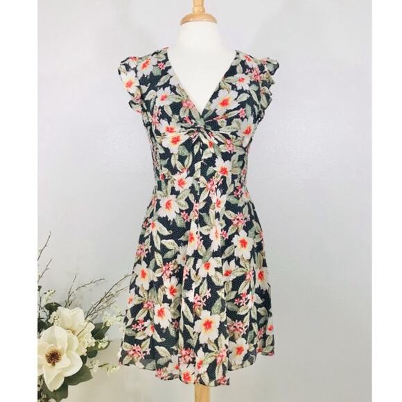 Rebecca Taylor Kamea Smocked Floral Flutter-Sleeve Silk Dress Women’s Size 10 - Picture 4 of 14